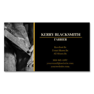 Farrier - Horseshoeing + Barefoot Trim, Black+Gold Magnetic Business Card