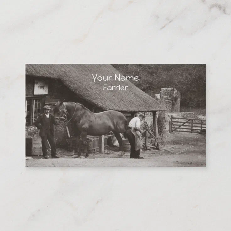 Farrier shoeing a horse business card Zazzle