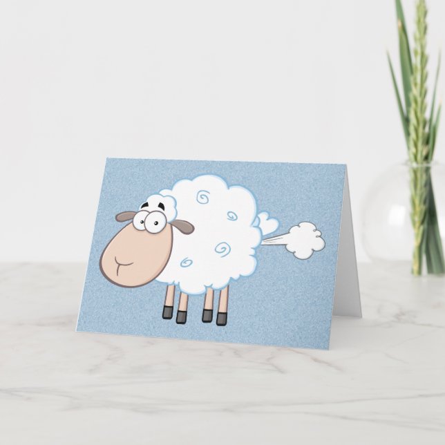 FARTING CARTOON SHEEP BIRTHDAY GREETING CARD (Front)