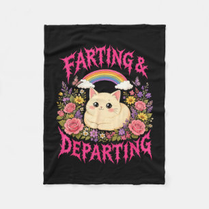 Farting departing cat rainbow flowers funny fleece blanket