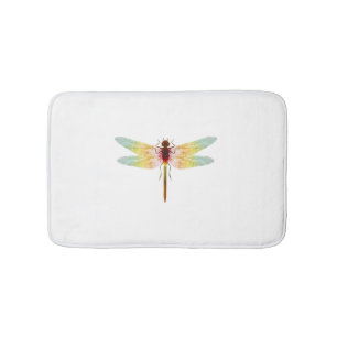 fascinating iridescent drawing of a dragonfly bath mat