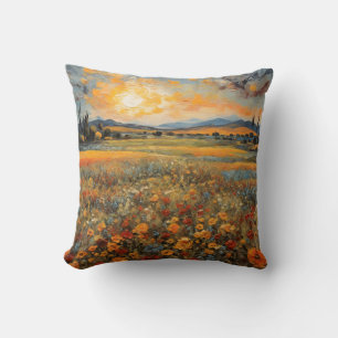 Fascinating Landscape Sunset Flower Field #6 Throw Pillow