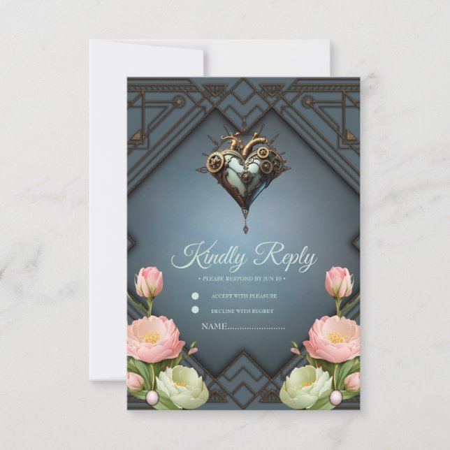 Fascinating steampunk heart  RSVP card (Front)