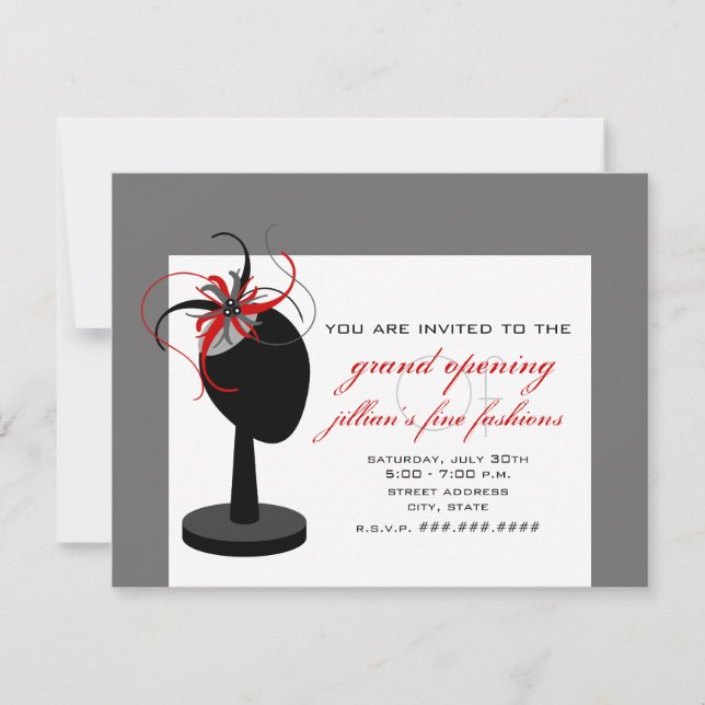 Fascinator Hat - Clothing Store Grand Opening Invitation (Front)
