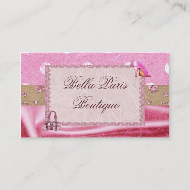 Fashion Accessories Pink Glitter Business Cards (Front)