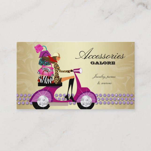 Fashion Accessories Purses Jewellery Purple Gold Business Card (Front)