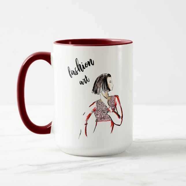 Fashion Art Black and Red 15oz Ringer Mug (Left)