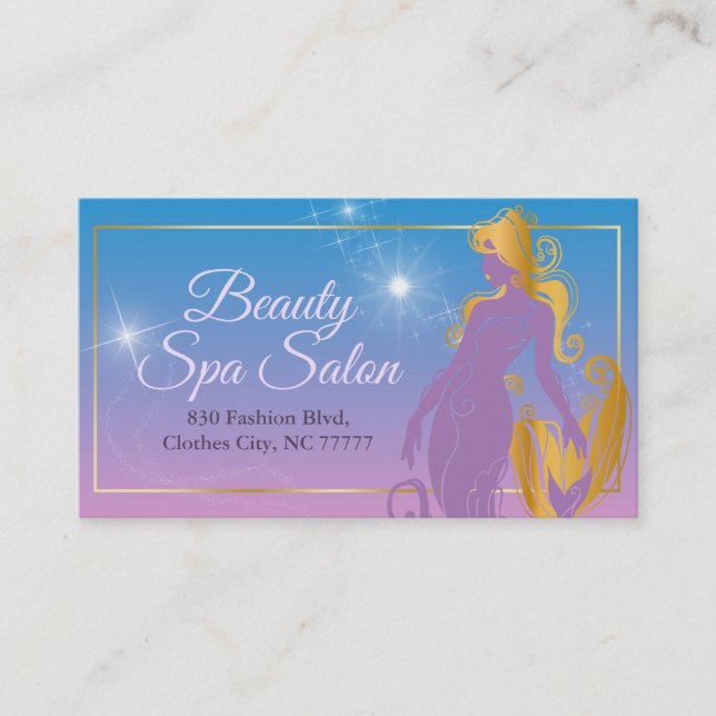 Fashion beauty spa salon mermaid illustration business card (Front)
