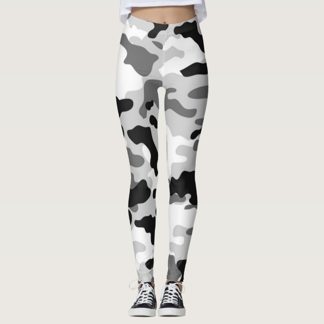 Fashion Black White and Grey Army Leggings (Front)