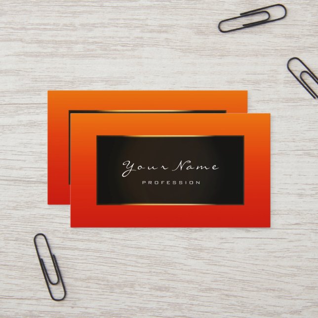 Fashion Blogger Framed Black Frame Gold Orange Red Business Card (Front/Back In Situ)