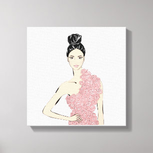 Fashion blonde girl in floral dress canvas print