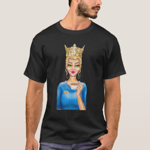 Fashion Blonde Queen Holding Cup of Coffee Hand Dr T-Shirt