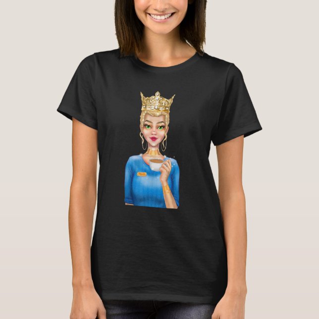 Fashion Blonde Queen Holding Cup of Coffee Hand Dr T-Shirt (Front)