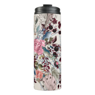Fashion bo-ho illustration with rose flowers and p thermal tumbler