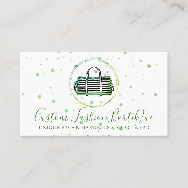 Fashion Boutique Green Store bag Business Card (Front)