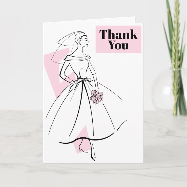 Fashion Bride Carte de remerciements rose (Devant)