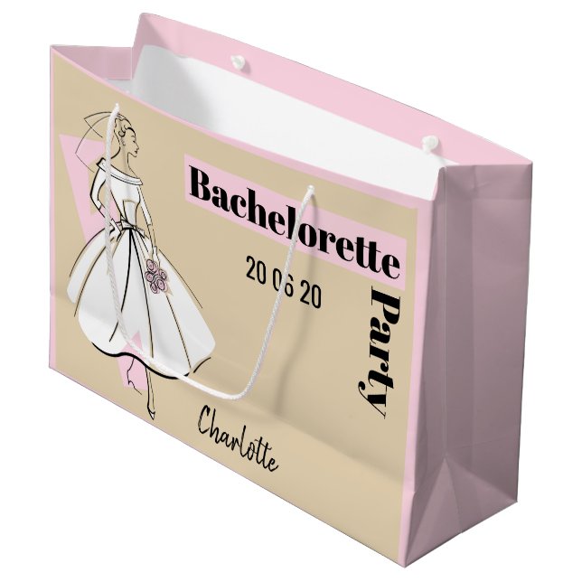 Fashion Bride Neutral Bachelorette Party large Large Gift Bag (Front Angled)