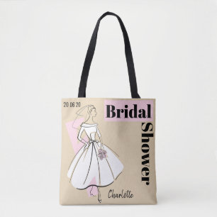 Fashion Bride Neutral Bridal Shower Date Name tote Bag