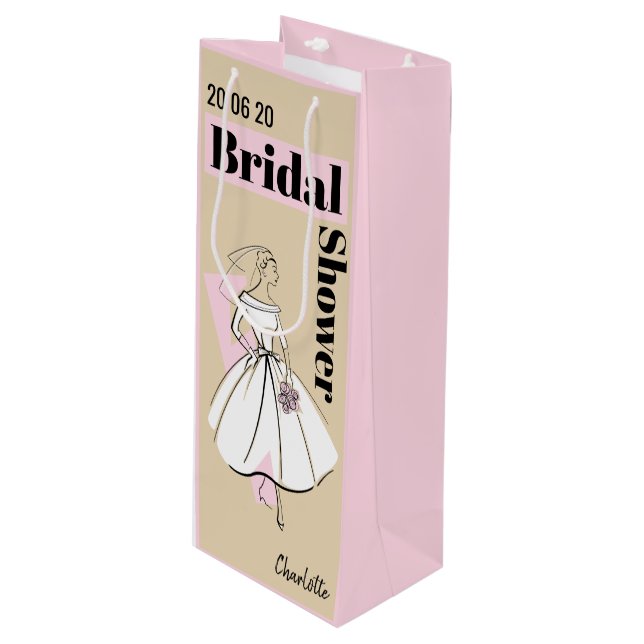 Fashion Bride Neutral Bridal Shower wine pink Wine Gift Bag (Front Angled)