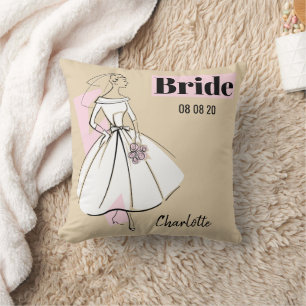 Fashion Bride Neutral Bride Date Name pink back Throw Pillow