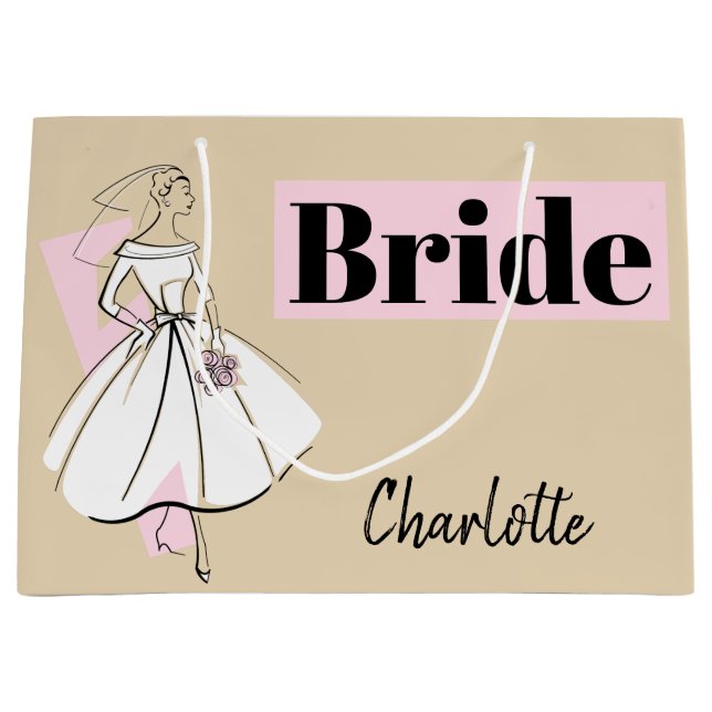 Fashion Bride Neutral Bride Name large Gift Bag (Front)