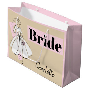Fashion Bride Neutral Bride Name large pink Gift Bag