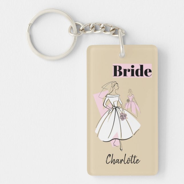 Fashion Bride Neutral Bride rectangle Keychain (Front)