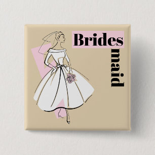 Fashion Bride Neutral Bridesmaid button square