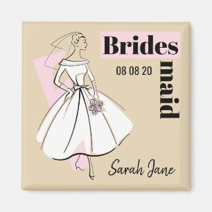 Fashion Bride Neutral Bridesmaid Date Name square Magnet