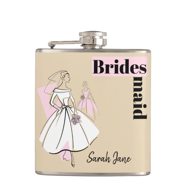 Fashion Bride Neutral Bridesmaid Name flask (Front)
