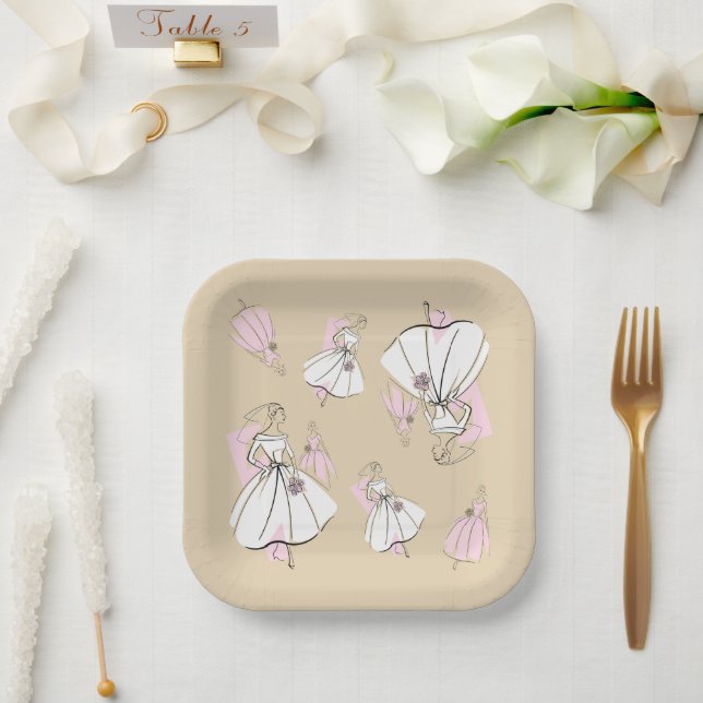Fashion Bride Neutral Group Multi square Paper Plate (Wedding)