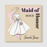 Fashion Bride Neutral Maid of Honour Date Name Magnet<br><div class="desc">A mid-century style design with a retro touch featuring a line drawing of a bride in pink and white on a neutral colour change background. Inspired by dress patterns and fashion illustrations from the 1950s and 1960s. A customizable design for you to personalise with your own text, images and ideas....</div>