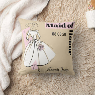 Fashion Bride Neutral Maid of Honour pink back Throw Pillow