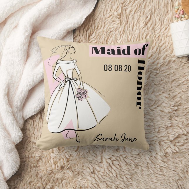 Fashion Bride Neutral Maid of Honour pink back Throw Pillow (Blanket)