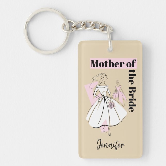 Fashion Bride Neutral Mother of Bride rectangle Keychain (Front)
