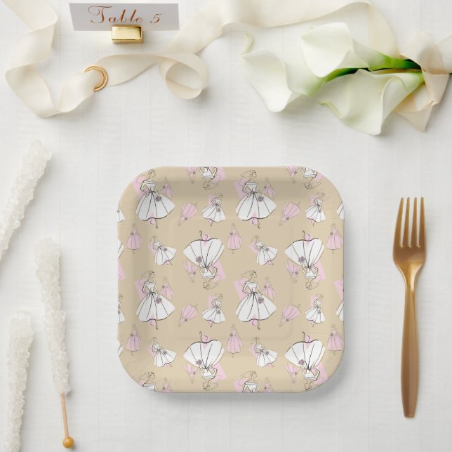 Fashion Bride Neutral Multi square Paper Plate (Wedding)