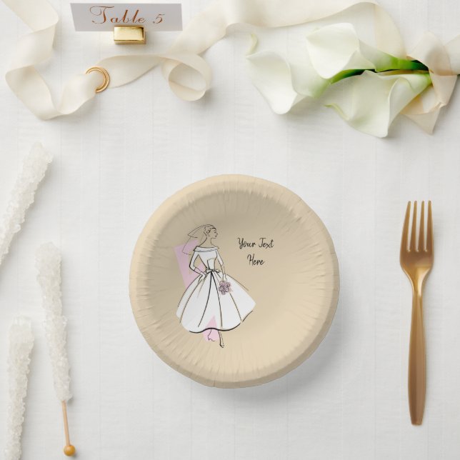 Fashion Bride Neutral Text paper plates (Wedding)