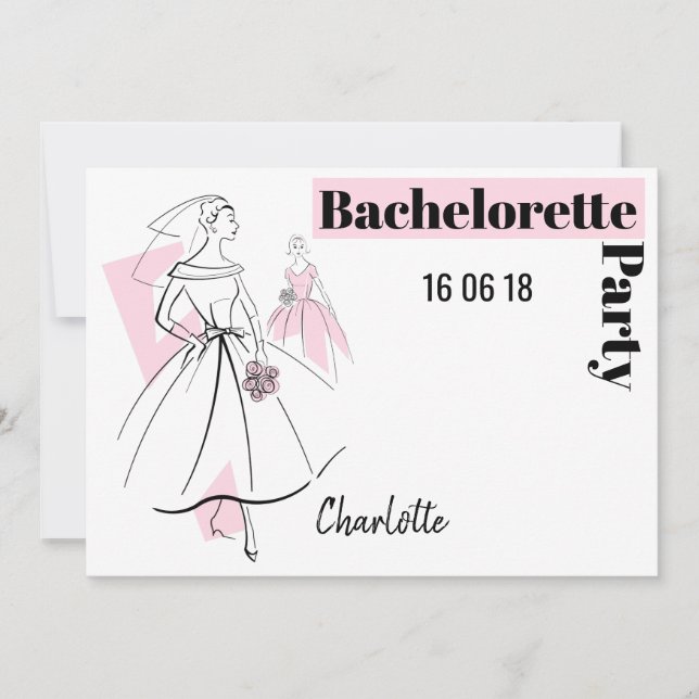 Fashion Bride Pink Bachelorette Party horizontal Invitation (Front)