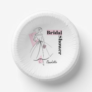 Fashion Bride Pink Bridal Shower Name Paper Plate