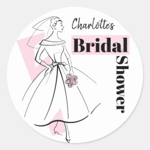 Fashion Bride Pink Bridal Shower Name round Classic Round Sticker