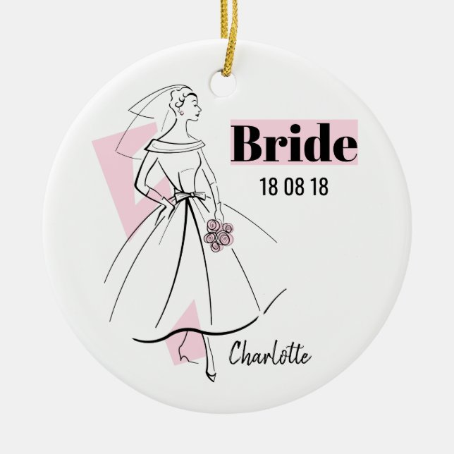 Fashion Bride Pink Bride Date Name ornament (Front)