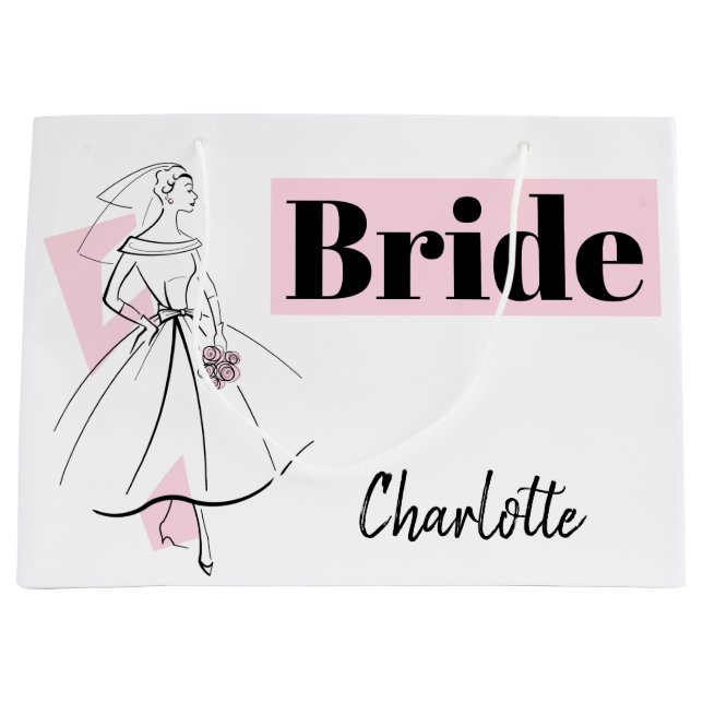 Fashion Bride Pink Bride Name gift bag large (Front)