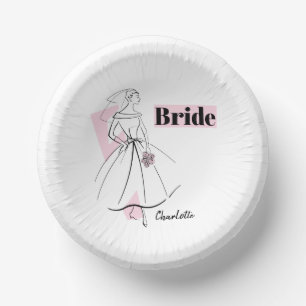 Fashion Bride Pink Bride Name  Paper Plate