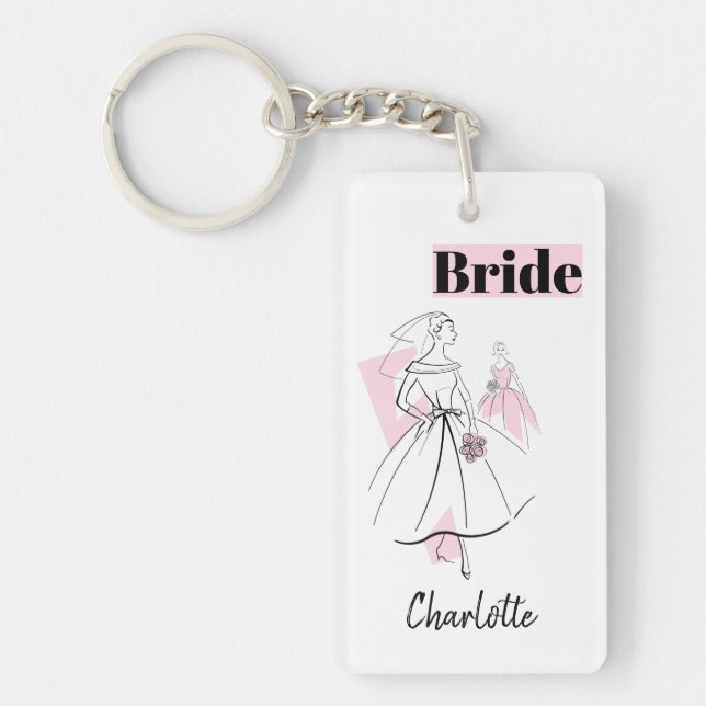 Fashion Bride Pink Bride rectangle Keychain (Front)