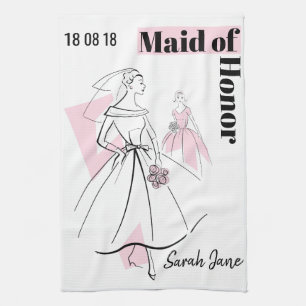 Fashion Bride Pink Group Maid of Honour Kitchen Towel