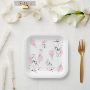 Fashion Bride Pink Group Multi square Paper Plate