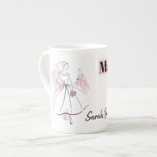 Fashion Bride Pink Maid of Honour Name bone china Mug
