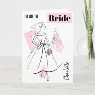 Fashion Bride Pink Name Date text greetings card