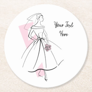 Fashion Bride Pink Text coaster round