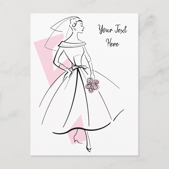 Fashion Bride Pink Text postcard (Front)